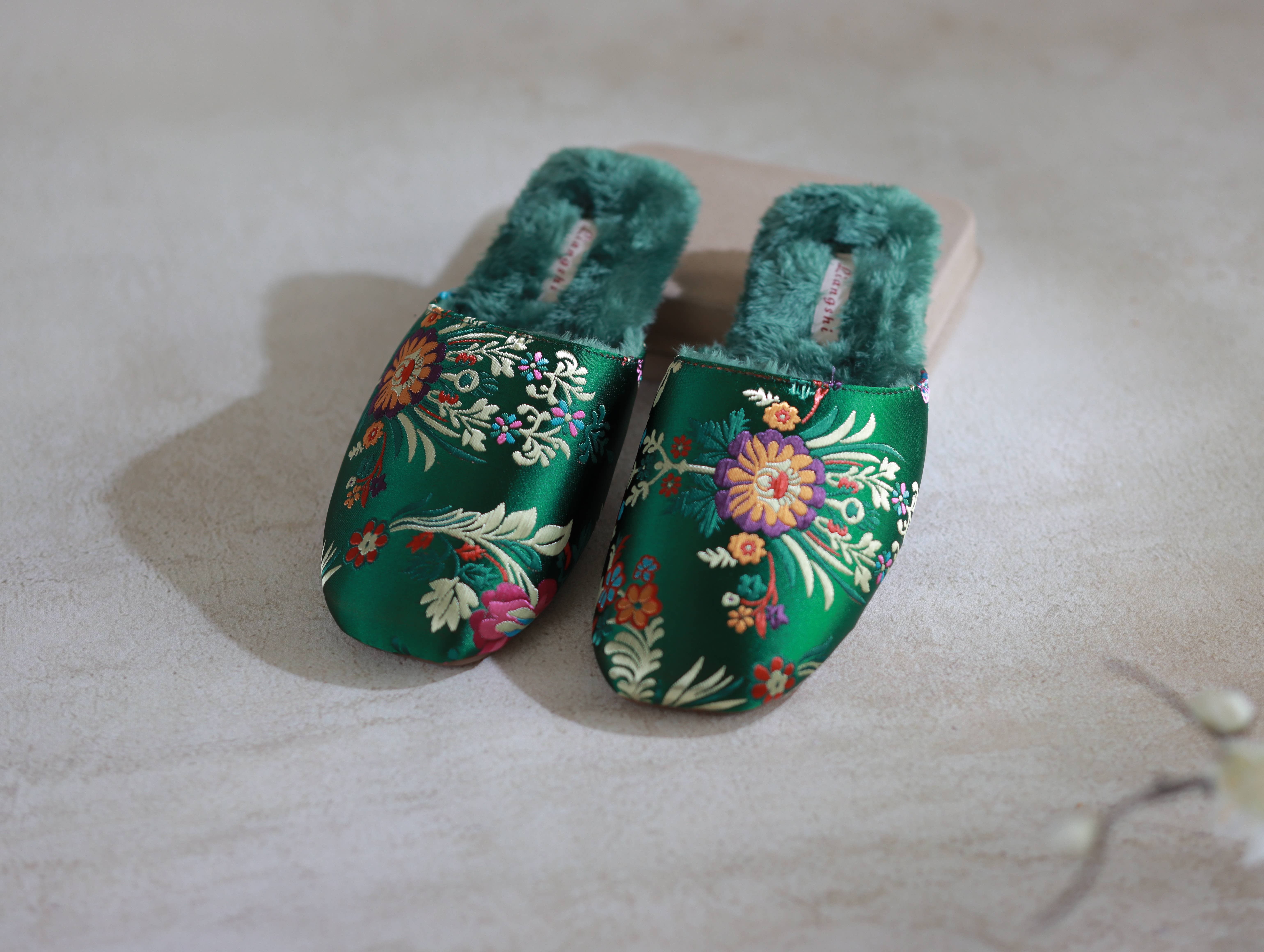 sage green Oriental Embroidered Women Slippers – Gift Idea For New Home for wholesale on Faire6
