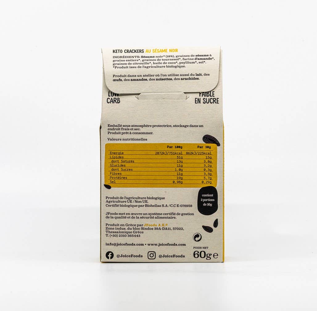 Helene Delices Grecs - Wholesale Crackers - Organic KETO Crackers 60g - Black Sesame1
