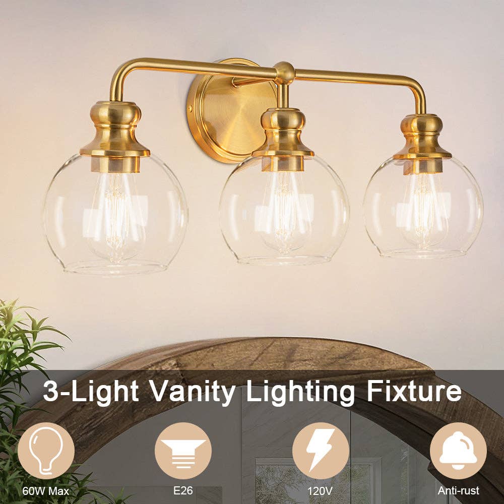 Brio Lighting - Vente Lustre/Suspension - Lampe de vanité moderne à 3 lumières Irvine Gold7