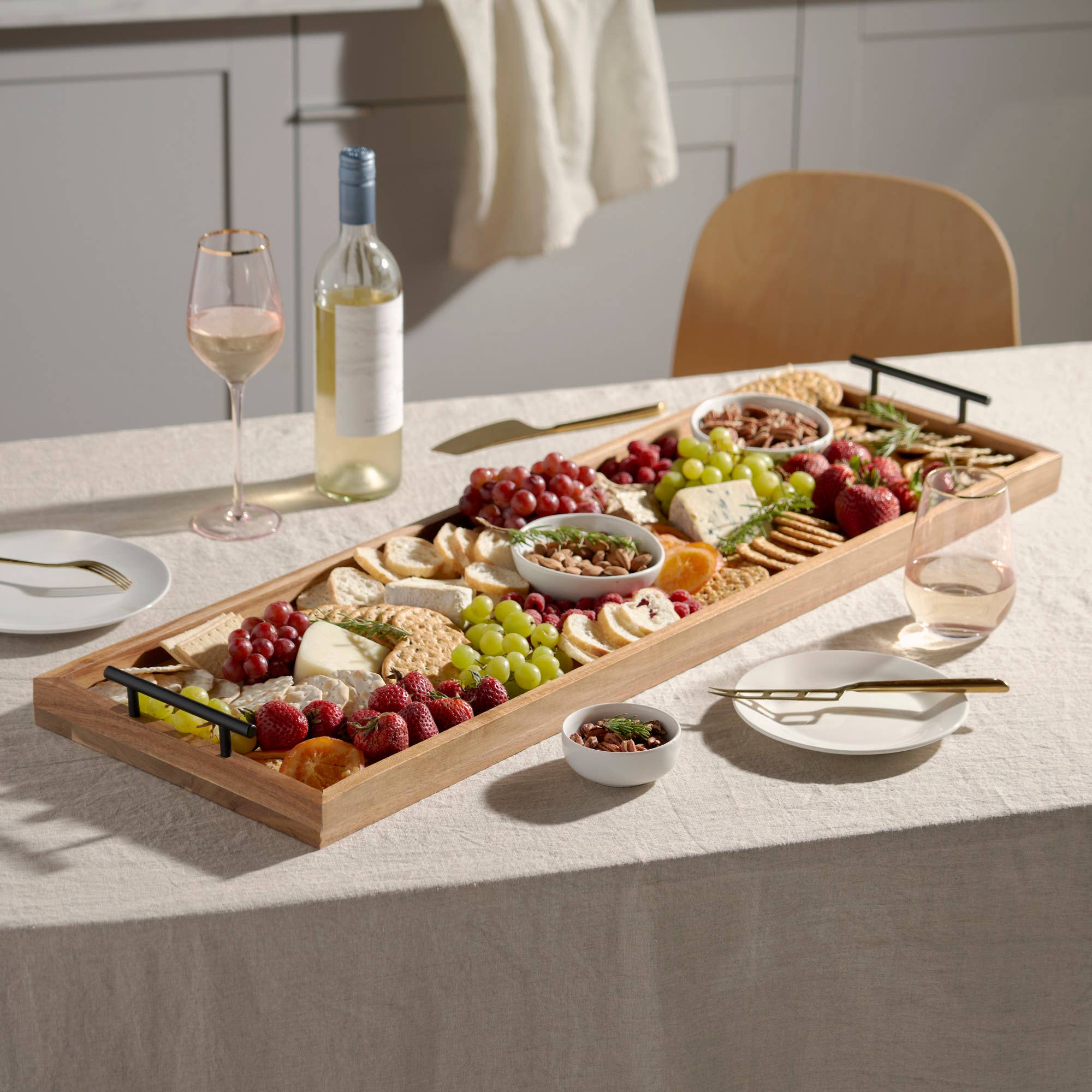 Twine - Wholesale Serving Tray - The Longboard 36 inch Acacia Cheese Platter w Metal Handles3