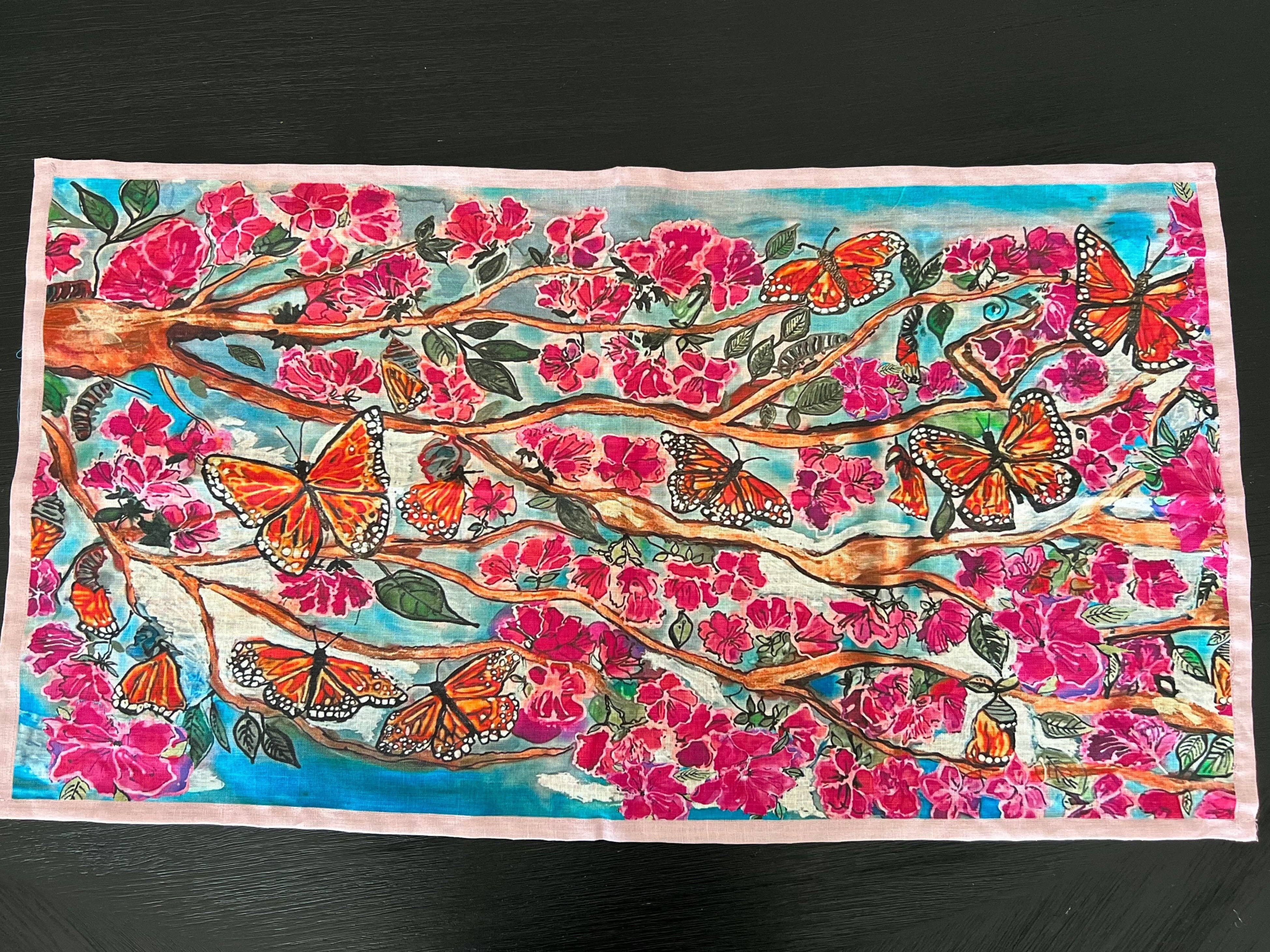 Love's Pure Light Scarves - Wholesale Tea Towel - D-407LTT EMERGE BUTTERFLY ARMY ORGANIC LINEN TEA TOWEL2