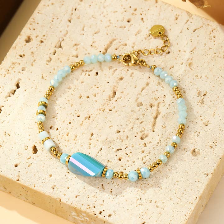 Pulsera Perlas Azul Cielo y Doradas para venta al por mayor de JOYA