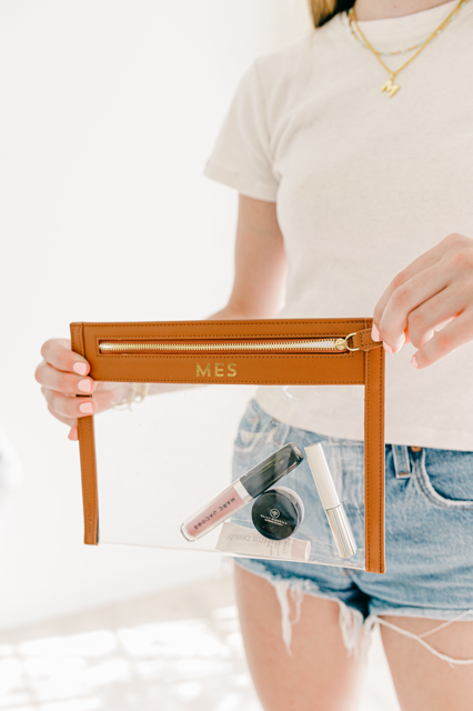 HOPE & JOY - Wholesale Pouch - Women's - Camel Clear Leather Pouch - Vegan Leather - Customize2