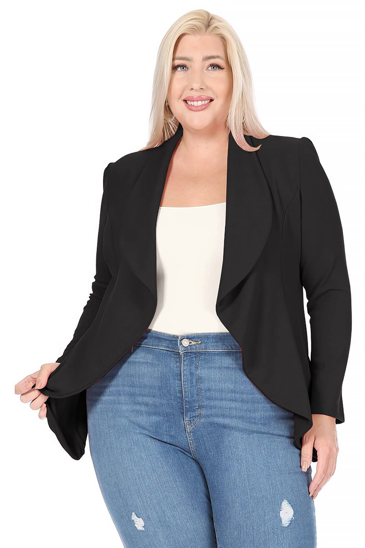 MOA COLLECTION - Wholesale Blazer - Women's - Women's Plus Size Solid Long Sleeve Office Blazer Jacket0