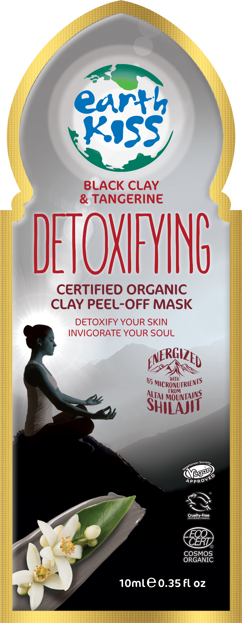 Beauty Goddess – wholesale Skincare face mask – Earth Kiss Inspirations Detoxifying Organic Clay Peel Off Mask (10ml) with Shilajit, Black Clay and Tangerine to Detoxify Your Skin0