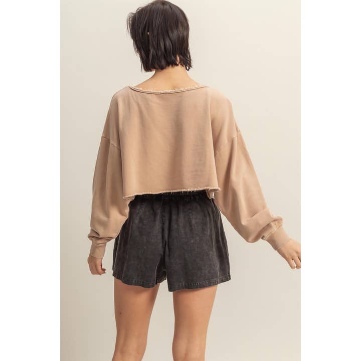 Double Zero - Wholesale Sweatshirt – Women's - Frayed Detail Long Sleeve Crop Top43