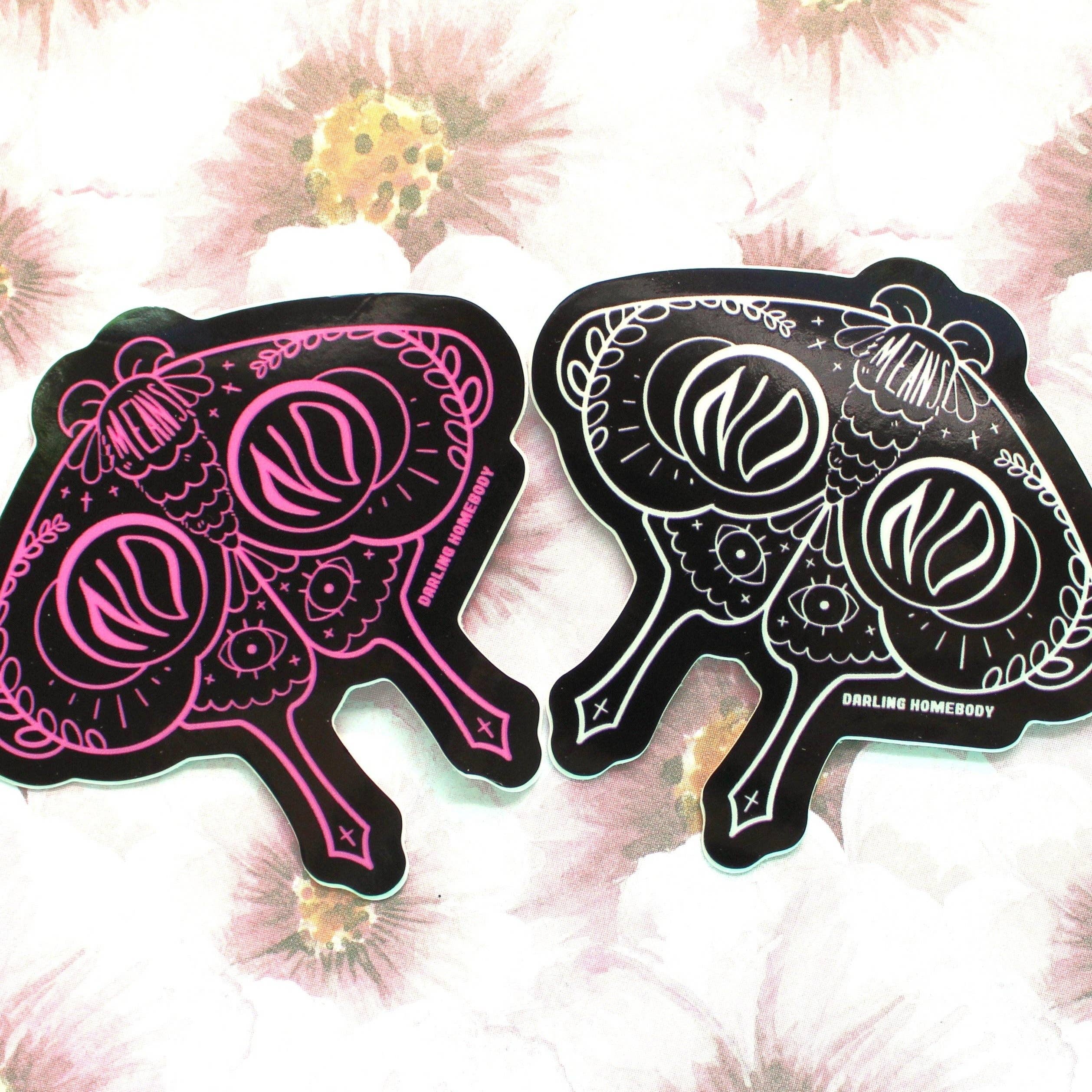Darling Homebody - Wholesale Sticker - No Means No Moth Sticker. Pink or White Lines with Black. Weatherproof and Dishwasher Safe Vinyl Sticker. Goth Witch Aesthetic.0
