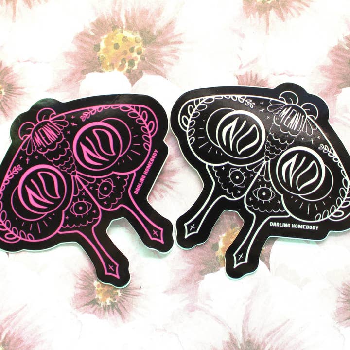 Darling Homebody - Wholesale Sticker - No Means No Moth Sticker. Pink or White Lines with Black. Weatherproof and Dishwasher Safe Vinyl Sticker. Goth Witch Aesthetic.
