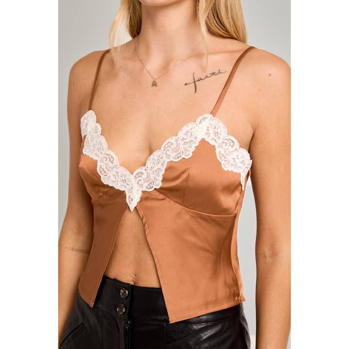 SPAGHETTI STRAP LACE TRIMMED OPEN TOP for wholesale by Apolline