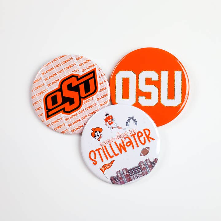 Oklahoma State University Game Day Buttons | OSU Gameday Pin for wholesale by Tailgated Co.