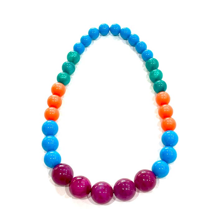 Violet & Aqua Gems Lucite Stretch Bauble Necklace -Shortie for wholesale by Leetie Lovendale