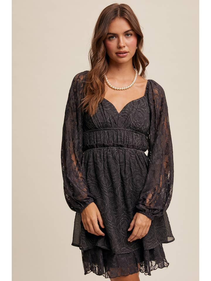 Listicle - Wholesale Dress - Women's - Floral Lace Dress with Layered Detail LD1455