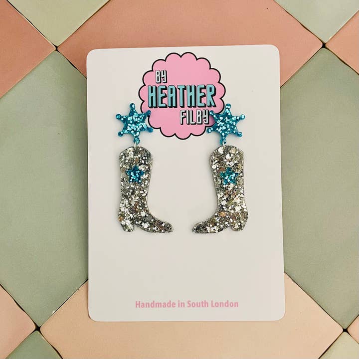 By Heather Filby - Wholesale Dangle Earrings - Cowboy Boot Glitter Earrings (MORE COLOURS) - Best Seller33