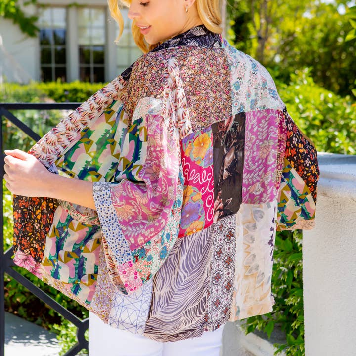 Latte Floral Print Puff Sleeve Western Women Kimono Loose Cover Up for wholesale on Faire