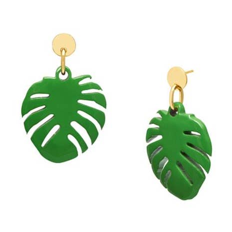 Guld/Gröna Palmblad botaniska örhängen smycken för kvinnor för wholesale av BRANCH JEWELLERY