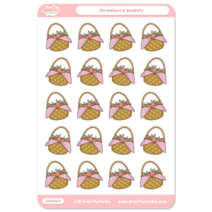 Strawberry Basket Sticker Sheet for wholesale by Pastel Dreamer, LLC.