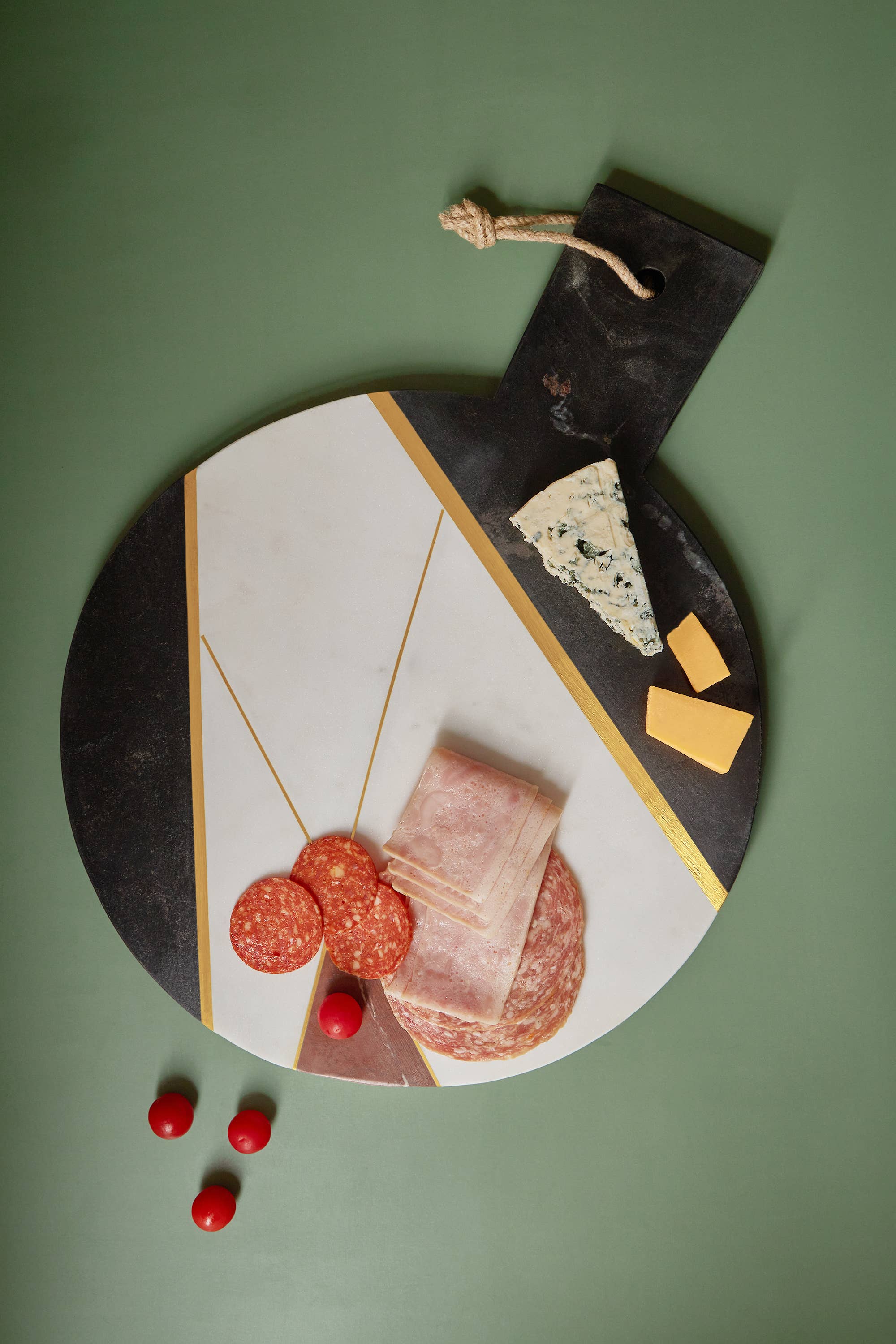 GAURI KOHLI - Wholesale Cheese Board - Sardinia Geometric Mixed Marble & Brass Inlay Cheese Board1