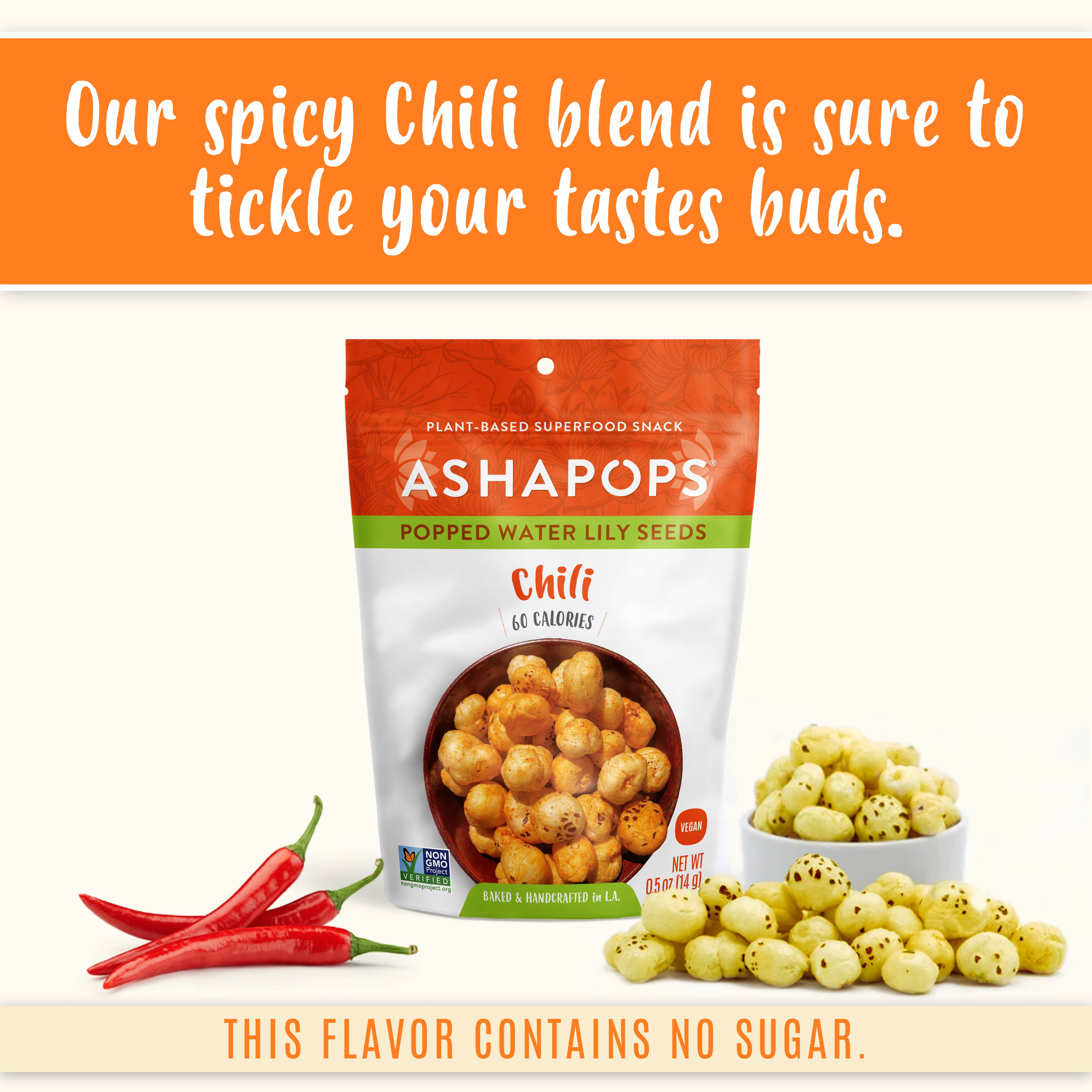 AshaPops - Wholesale Puffed Snack - 0.5oz Chili Lime - AshaPops Popped Water Lily Seeds3