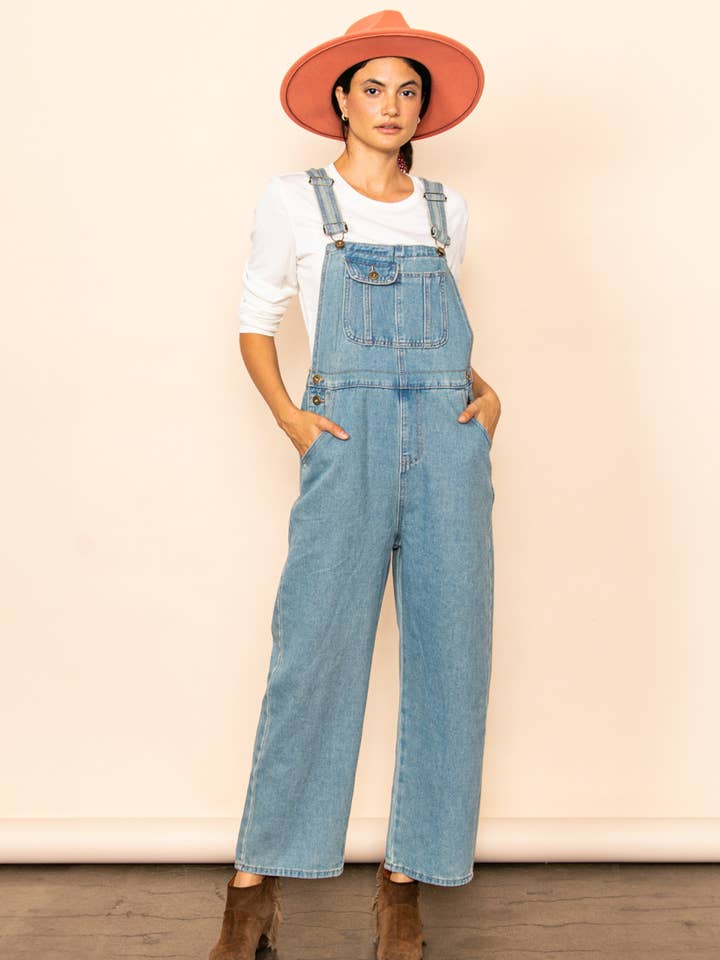 Mom Fit Vintage Wash Blue Denim Overalls for wholesale on Faire