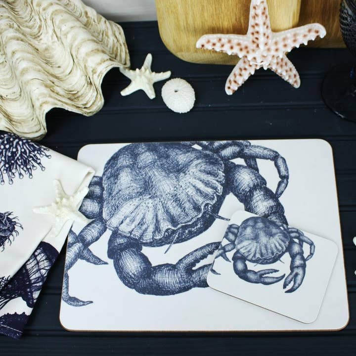 Cream Cornwall - Wholesale Coasters - Blue And White Crab Design Coaster