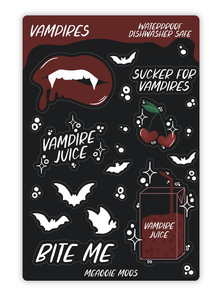 Vampires Waterproof Vinyl Sticker Sheet for wholesale by Meaggie Moos