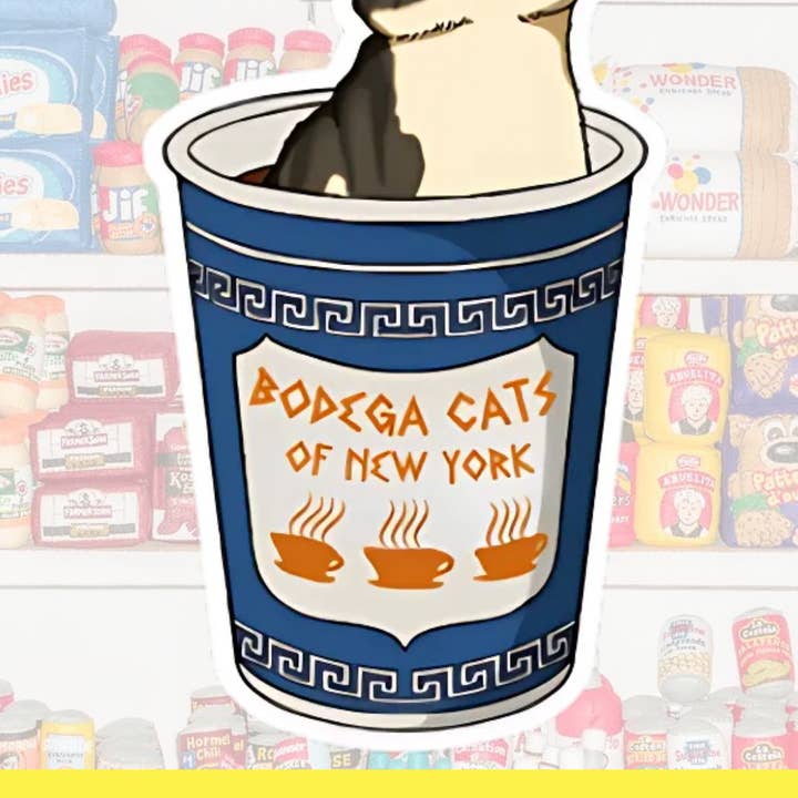 Bodega Cats of New York 4.5" Sticker (Cat Coffee Cup) for wholesale by Bodega Cats of New York