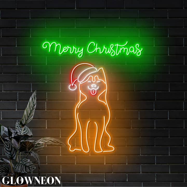 Husky Dog Santa neonskylt, hundklinik julledad väggkonst för wholesale av Glow Neon