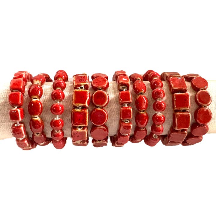 Chloe & Lex - Wholesale Jewelry Set - Red Clay Stretch Bracelets - Assorted shapes0