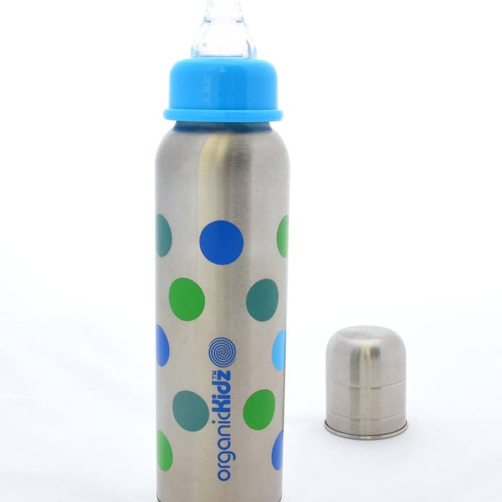 Joli Monde - Vente Biberons - Biberon inox isotherme 270ml multi-pois . Organic Kidz1