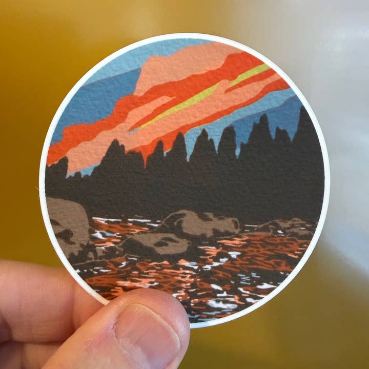 Sunset On The Deschutes Sticker for wholesale by PrintsOnTheTrail