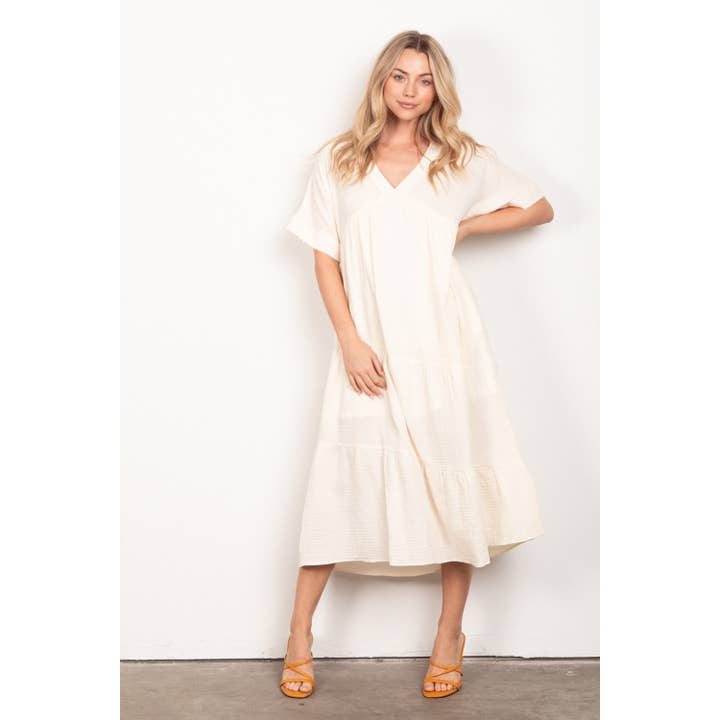 Midi-jurk van zacht gekreukt gaas met gerafelde details voor wholesale door Apolline