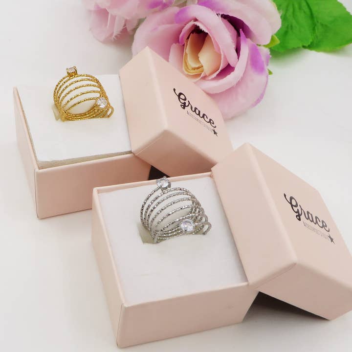 Daemon srls - Wholesale Cocktail/Statement Ring - ANITA ~ Anello a spirale regolabile in ACCIAIO INOSSIDABILE con cubic zirconia1