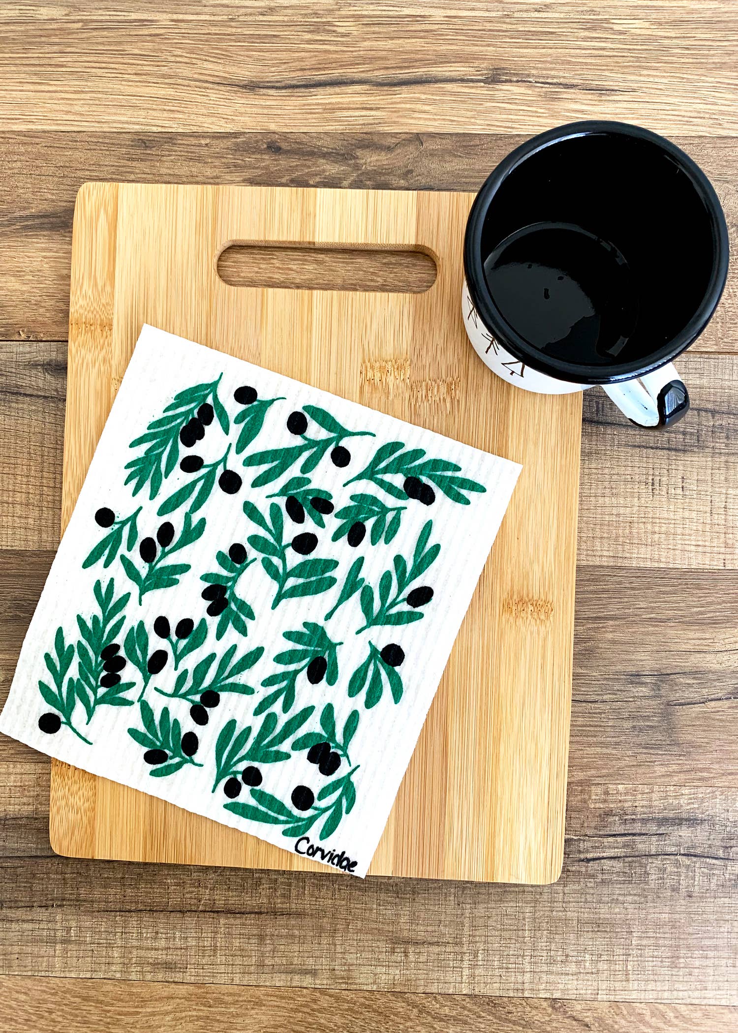 Corvidae drawings & designs - Wholesale Dishcloth - Olive Swedish Dishcloth1