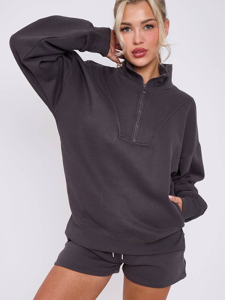 AX Labels - Wholesale Lounge Set - Women's - 1/2 Zip Top & Shorts Fleece Co-ord31