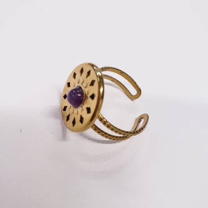 Double Band Pink Stone Large Round Ring for wholesale by Pretty Pickie