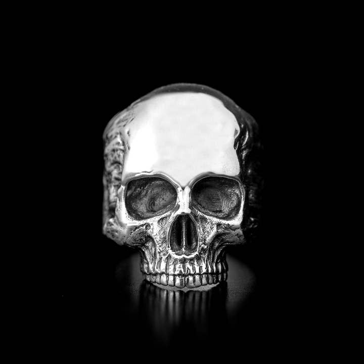 Black Feather Design – wholesale Cocktail/statement ring – Large Skull Ring - Chunky Gothic Jewellery - Sterling Silver1