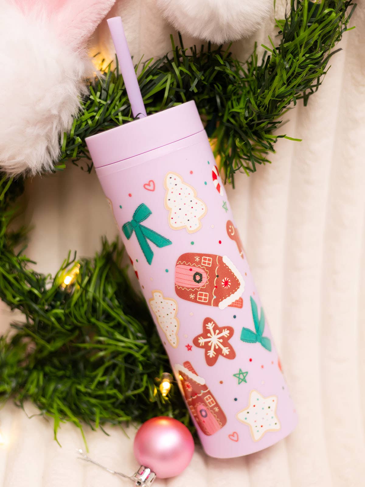 Callie Danielle - Vente Gourde/bouteille isotherme - Gobelet fin en acrylique de Noël avec biscuits de fête2