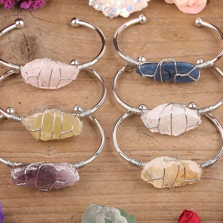 Pulseras envueltas en alambre con cristal | Cuarzo rosa y amatista para venta al por mayor de WHOLIFECO