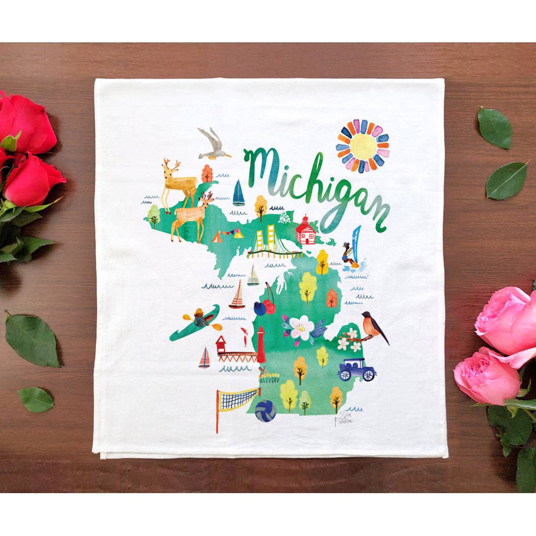 Allport Editions - Vente Torchons - Série de serviettes avec cartes à l'aquarelle - découvrez les 28 États !28