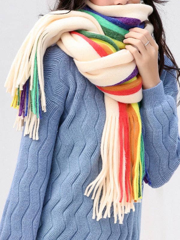 UZ Wholesale Store - Wholesale Scarf - Women's - Contrast Color Keep Warm Multi-Colored Tasseled Scarf7