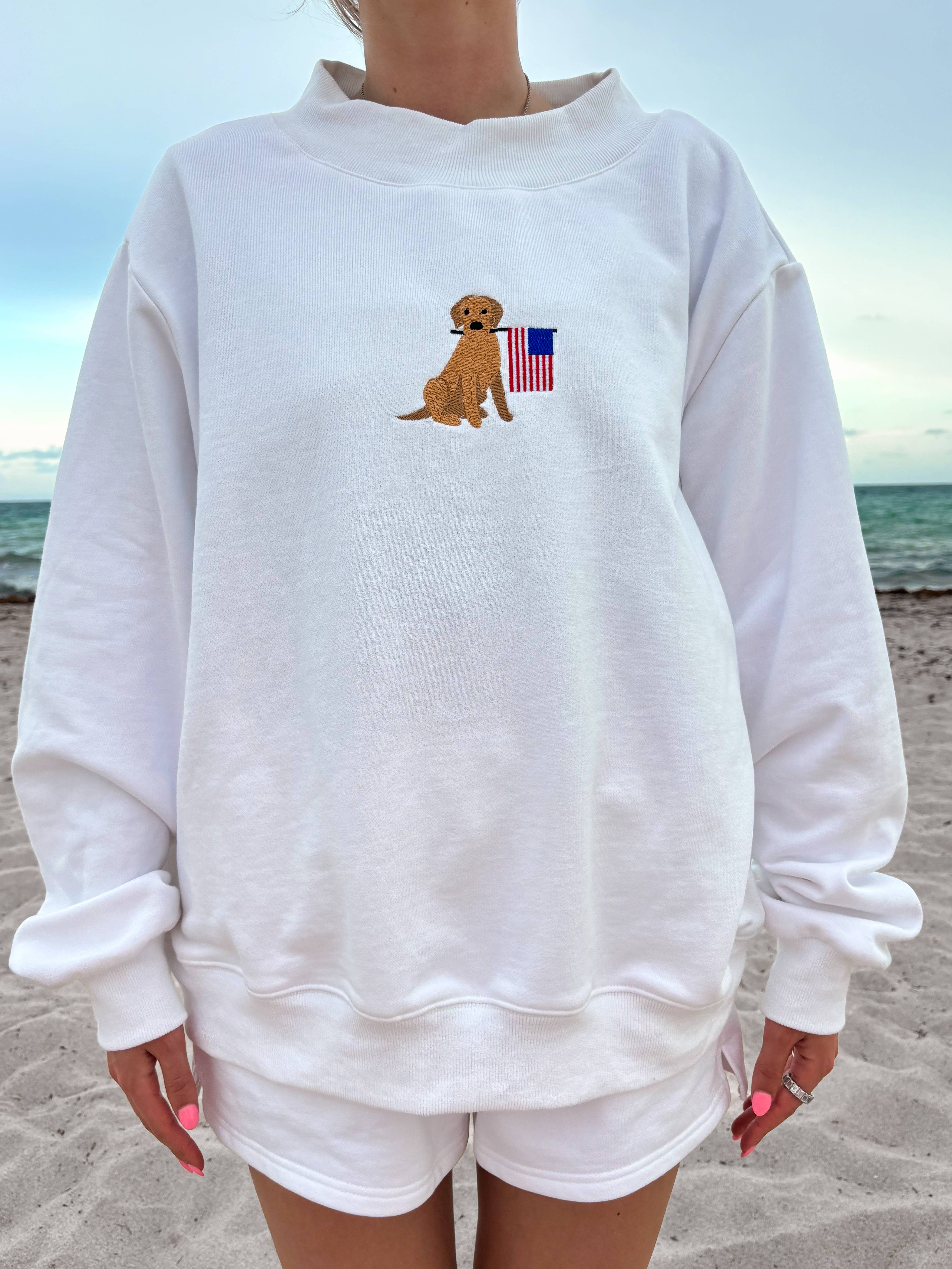 White American Flag Dog Mockneck Sweatshirt 100% Cotton for wholesale on Faire4