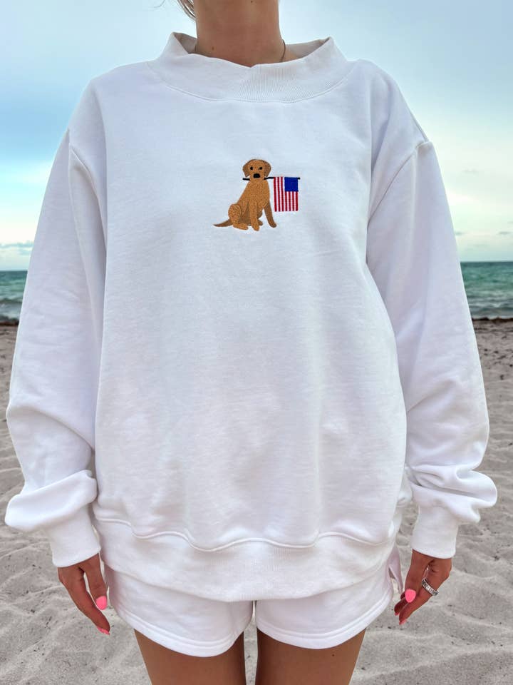 White American Flag Dog Mockneck Sweatshirt 100% Cotton for wholesale on Faire4