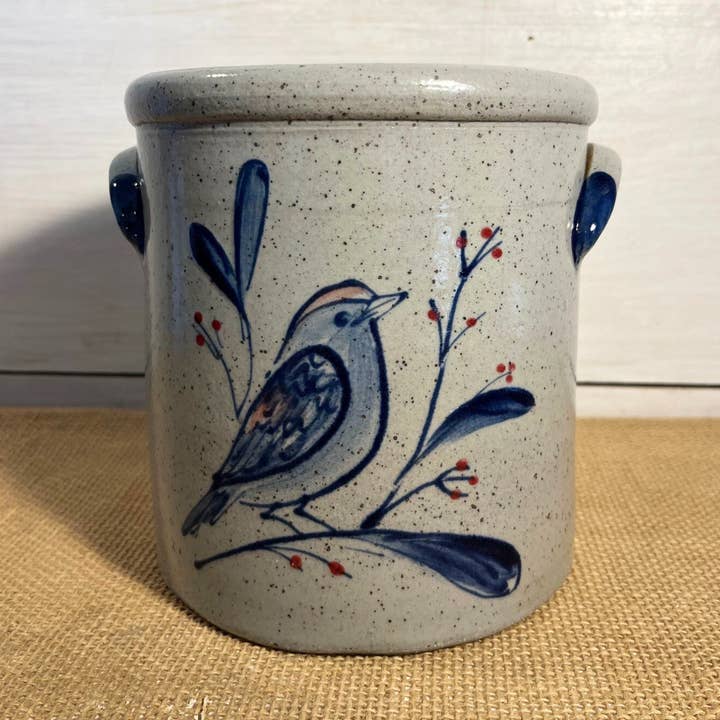 1/2 Gallon Crock- Spring Bird for wholesale by Rowe Pottery