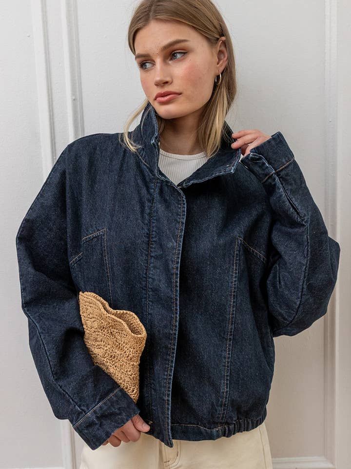 High Neck Denim Jacket - RJ1120 for wholesale by RAISONNEL