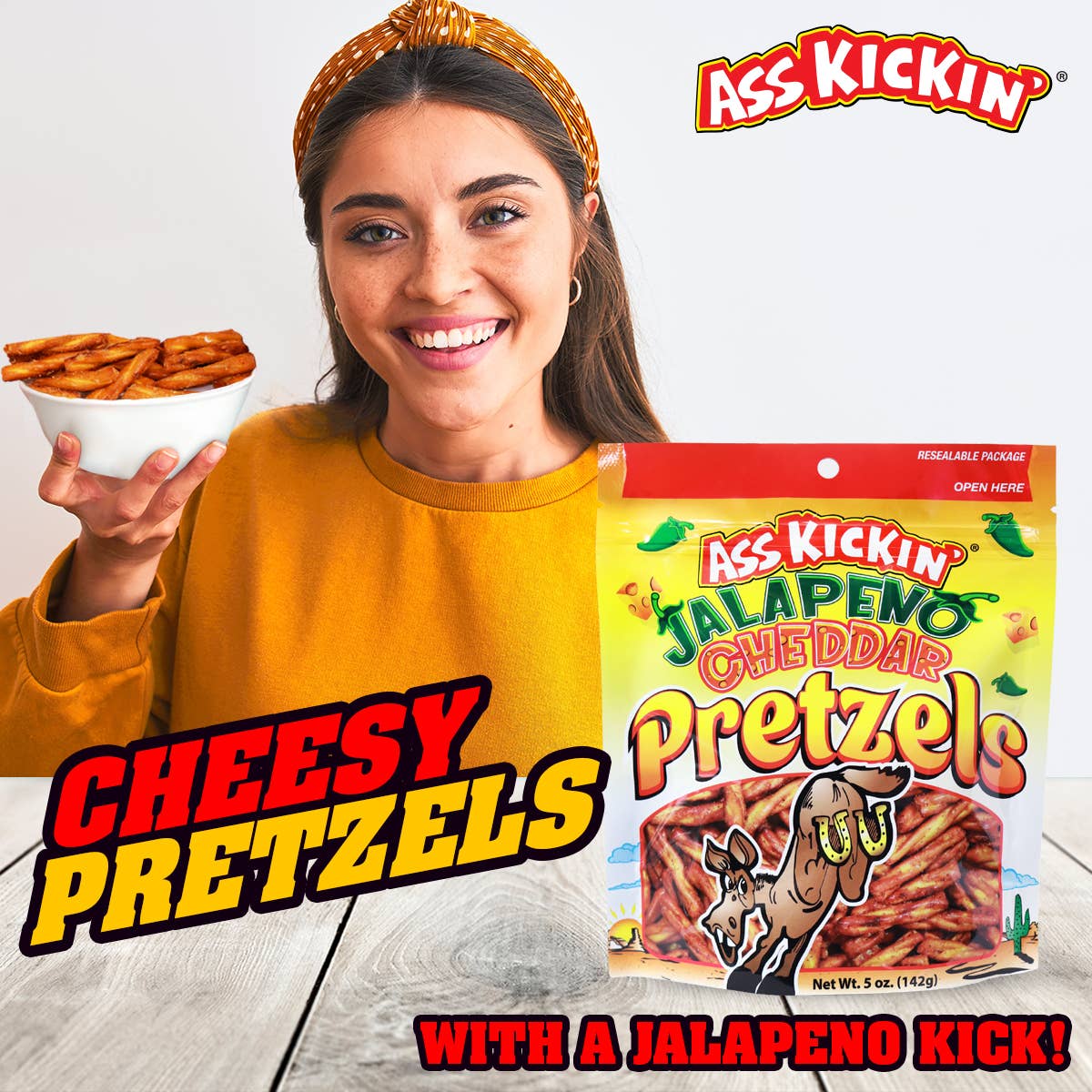 Southwest Specialty Food - Wholesale Pretzels - Ass Kickin' Jalapeno Cheddar Pretzels, 5 oz Resealable Bags6