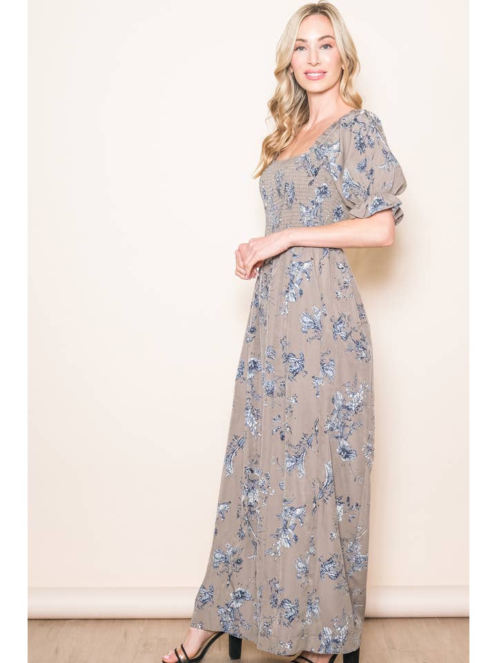 Elloh Collection - Wholesale Jumpsuit - Women's - Square Neck Puff Sleeve Wide Leg Antique Floral Jumper 15