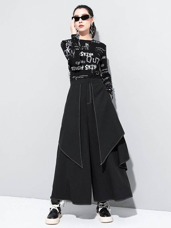 BLACK Loose False-Two Split-Joint Wide-Leg Pants for wholesale on Faire