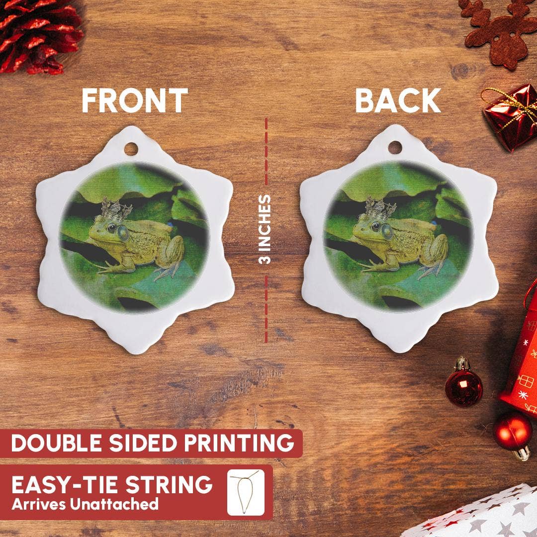 3dRose - Wholesale Ornament - 3dRose, Funny green frog with golden crown illustration, Ornament2