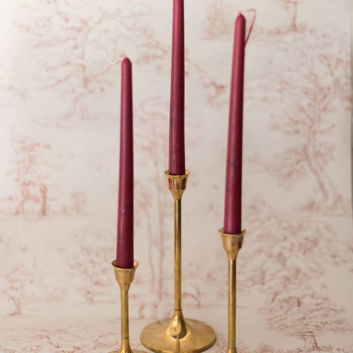 Galley and Fen - Wholesale Tapered Candle/Candlestick - Burgundy Floral Inlaid Candle - Set of 3