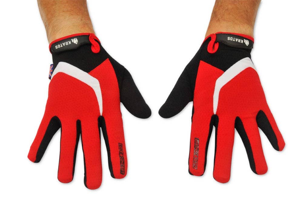 Kratos - Wholesale Gloves - Unisex - Mountain Biking Gloves | Full Finger Padded Cycling Gloves - RED11